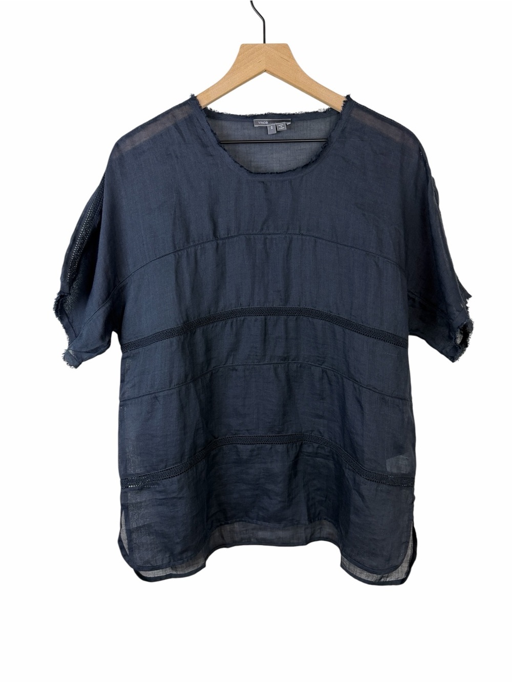 Vince 100% Ramie Lace Insert Blouse